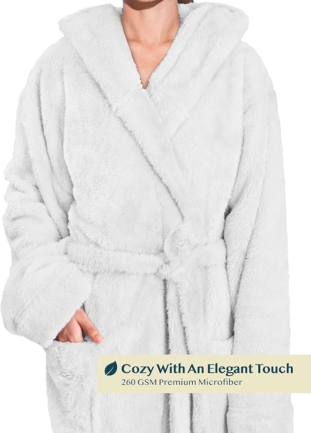 PAVILIA Women Hooded Plush Soft Robe | Fluffy Warm Fleece Sherpa Shaggy Bathrobe