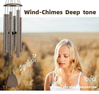Wind-Chimes-Outdoor-Deep-Tone, Large Soothing Melodic Tones Windchimes, Wind Chimes for Outside, Memorial Wind Chime Best Gift for Mom Women Grandma Neighbors(32" Brown Coated Aluminum)