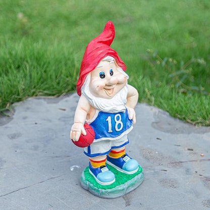Outdoor Garden Sculpture Sports Garden Gnome with Basketball, 9.5 Inch Decorative Resin Statue, Red and Blue Jersey, Indoor Outdoor Decor A for Basketball Enthusiasts