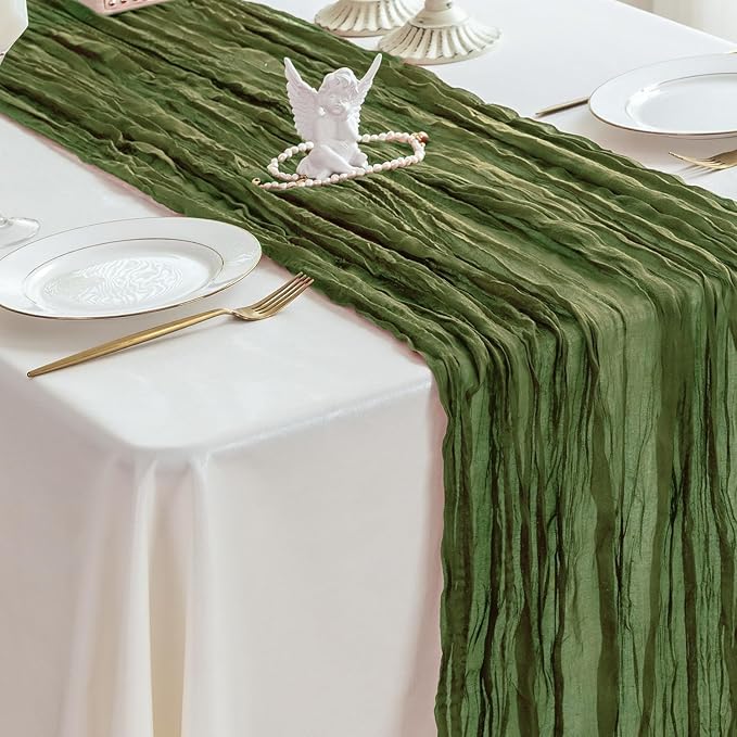 Sioloc 1 Pack Moss Green Cheesecloth Table Runner Fall Autumn Decor for Home 10ft Table Cloth for Tea Wedding Birthday Party Baby Bridal Shower Halloween Thanksgiving