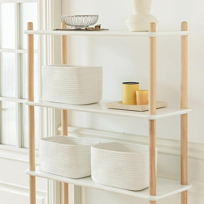 Small Cotton Rope Storage Basket Set of 3-11"x7"x7" Perfect Woven Baskets for Storage, Ideal Storage Baskets for Organizing Toys, Towels, and More - Baskets for Shelves and Home Decor（White）