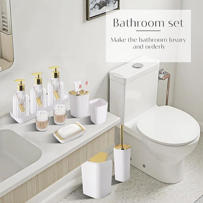 17PCS Bathroom Accessory Set Bathroom Set Gold Bathroom Accessories,Toilet Brush, Trash Can, Qtip Holder Dispenser& 3PCS Soap Dispenser