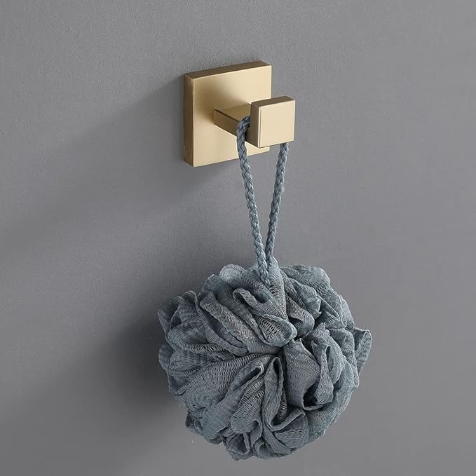 Towel Hooks SUS304 Stainless Steel Brushed Nickel Bath Coat Robe Clothes Square Hook Hanger Wall Hook Holder for Bathroom Kitchen Hotel Wall Mounted 4 Pack (Brushed Gold)