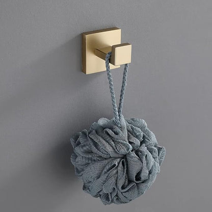 Towel Hooks SUS304 Stainless Steel Brushed Nickel Bath Coat Robe Clothes Square Hook Hanger Wall Hook Holder for Bathroom Kitchen Hotel Wall Mounted 4 Pack (Brushed Gold)