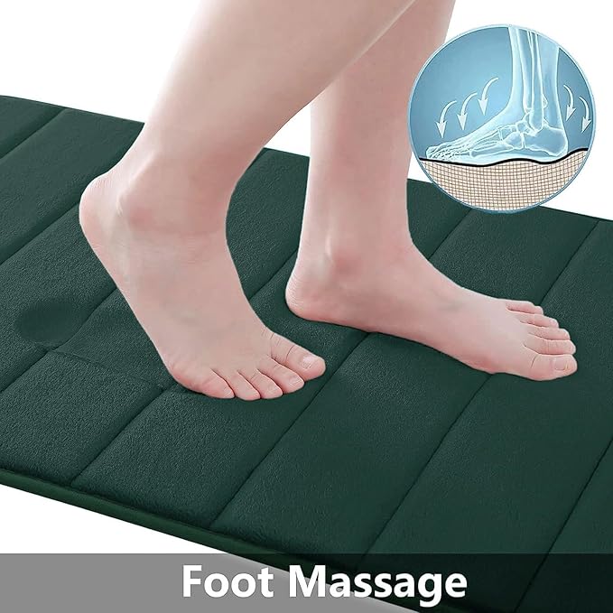 Buganda Memory Foam Bath Mat, 30" x 20", Ultra Soft and Non-Slip Bathroom Rugs, Water Absorbent and Machine Washable Bath Rug for Bathroom, Shower, and Tub, Dark Green