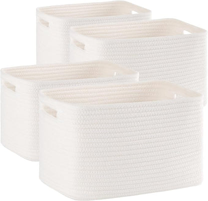 4 Pack Storage Baskets for Organizing, Woven Baskets for Shelves - Perfect for Toys, Books, Towels, and Clothes, Durable Gift Basket Bins Toy Storage, 12.7''L x9''W x7.8''H, White
