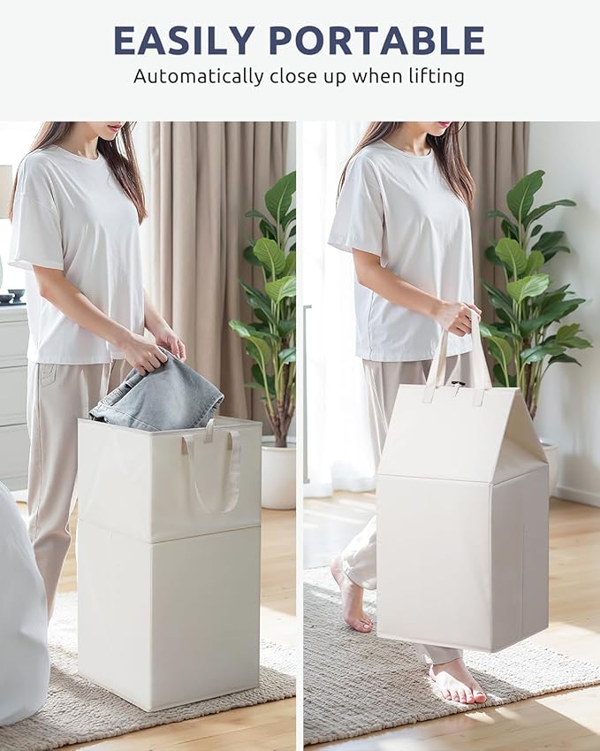 SOLEDI Freestanding Strong Transformable Laundry Hamper, Dual-Function Design, Large Collapsible Laundry Basket with Extended Handles, Easy to Carry, Clothes hamper for laundry（75L,Beige）