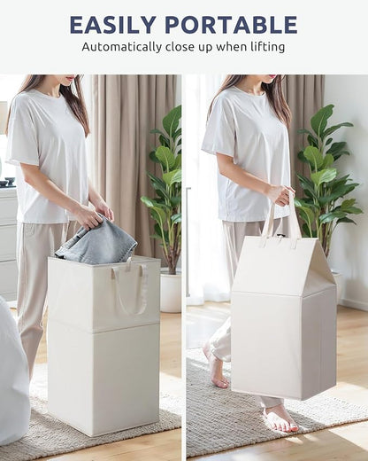 SOLEDI Freestanding Strong Transformable Laundry Hamper, Dual-Function Design, Large Collapsible Laundry Basket with Extended Handles, Easy to Carry, Clothes hamper for laundry（75L,Beige）