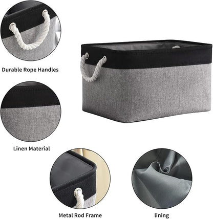 TheWarmHome Storage Basket for Organizing- 16x12x8 inch 1 Pack Fabric Storage Cubes, Bins for Organization for Shelves Organizer Gift Laundry Cloth Toy (Grey & Black)