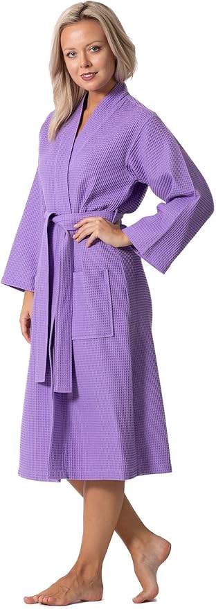 Turkish Linen Waffle Knit Lightweight Kimono Spa & Bath Robes for Women - Quick Dry - Soft
