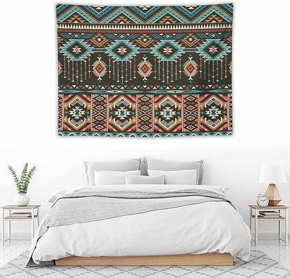 HZOHNAGO Aztec Tapestry Turquoise Blue and Brown and Native American Tribal Pattern Printed Wall Tapestry Wall Hanging for Bedroom Living Room Dorm 40" W x 30" H