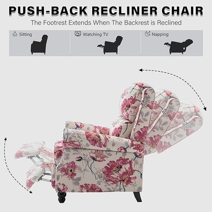 UIXE Pushback Recliner Chair, Fabric Armchair Push Back Accent Chair, Rivet Trim Club Chair Home Theater Overstuffed Single Sofa Reading Seat for Living Room, Pattern