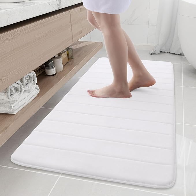 Buganda Memory Foam Bath Mat, 55" x 24", Ultra Soft and Non-Slip Bathroom Rugs, Water Absorbent and Machine Washable Bath Rug Runner for Bathroom, Shower, and Tub, White