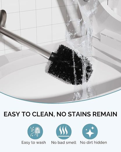 Toilet Brush and Holder Set, Stainless Steel Toilet Bowl Brush with Lid, Rust Proof Toilet Cleaner Brush with Caddy, Durable Bristles, Splash Proof, Ideal for Bathroom (1 Pack, Brushed Nickel)