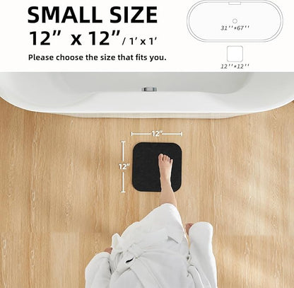 Black Bath Mat, Small Bathroom Rugs Non Slip Washable Thin Absorbent Quick Dry Bath Mat Fits Under Door Bathroom Floor Mat Perfect for Bath, Shower, or Sink 12"x12" Black