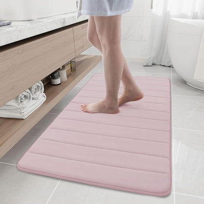 Buganda Memory Foam Bath Mat, 47" x 24", Ultra Soft and Non-Slip Bathroom Rugs, Water Absorbent and Machine Washable Bath Rug Runner for Bathroom, Shower, and Tub, Peach
