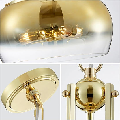 WUZUPS Gold Chandelier Rustic Farmhouse Industrial Round Ceiling Pendant LED Light Fixture with Gradient Glass Shade for Dining Room Kitchen Island Foyer Entryway, H 20.9" W 15.9", E26 Base