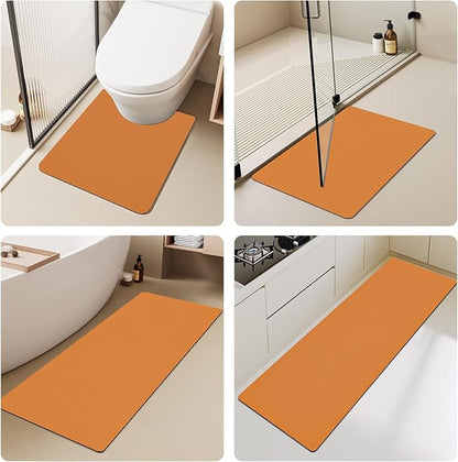 Bathroom Mat Quick Dry, Bathroom Rugs Non Slip Washable Thin Absorbent Bath Mat Fits Under Door Bathroom Floor Mat Perfect for Bath, Shower, or Sink 16"x24" Orange