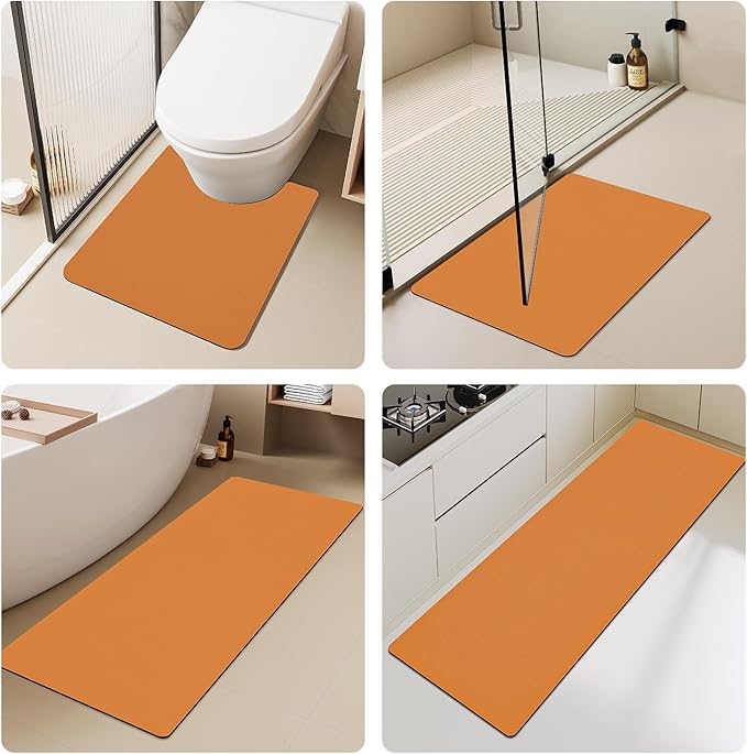 Bath Mat, Bathroom Rugs Non Slip Washable Thin Absorbent Quick Dry Bath Mat Fits Under Door Bathroom Floor Mat Perfect for Bath, Shower, or Sink 36"x60" Orange