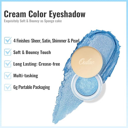 Oulac Blue Cream Eyeshadow also for Highlighter Large Capacity Highly Pigmented Eye Shadow Waterproof &Long Lasting with Moisturizing Formula. Shimmer Glitter Eye Makeup. 6g.(02)