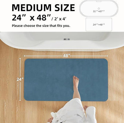 Bathroom Mat Quick Dry, Bathroom Rugs Non Slip Washable Thin Absorbent Bath Mat Fits Under Door Bathroom Floor Mat Perfect for Bath, Shower, or Sink 24"x48" Denim Blue