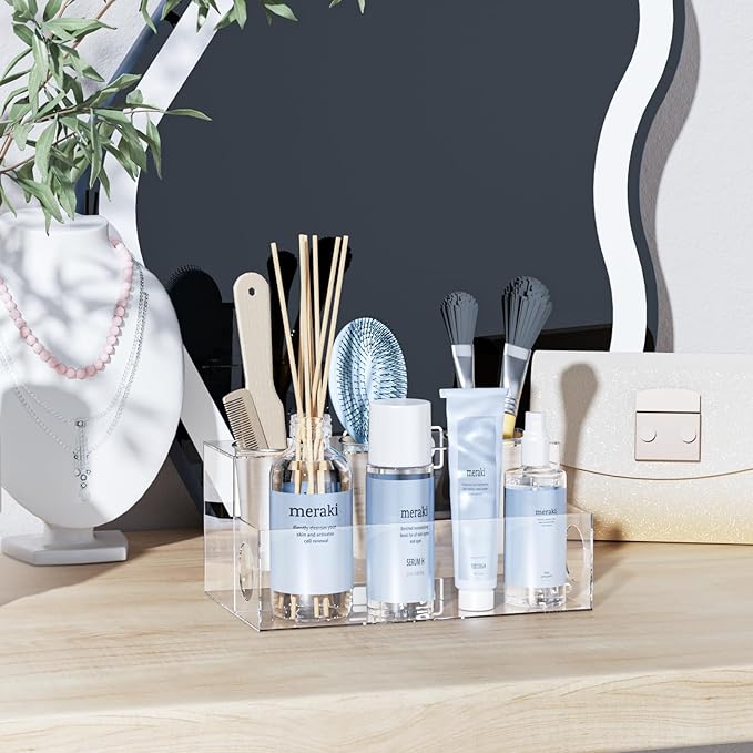 Clear Hair Tool Organizer, Blow Dryer Holder, Acrylic Bathroom Supplies Countertop and Vanity Caddy Storage for Accessories, Makeup, Toiletries