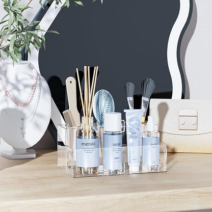 Clear Hair Tool Organizer, Blow Dryer Holder, Acrylic Bathroom Supplies Countertop and Vanity Caddy Storage for Accessories, Makeup, Toiletries