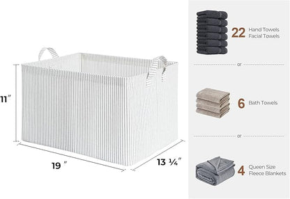 StorageWorks Storage Bins, Fabric Storage Bins for Shelves, Extra Large Storage Baskets with Metal Frame, Closet Baskets and Bins with Handles, Jumbo, Gray and White Stripes, 2-Pack