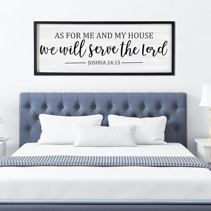 As For Me And My House We Will Serve The Lord Framed Wall Art, 40''×15'' Vintage Positive Religious Bible Verse for Christian God Jesus Christ Prayer, Rustic Long Holy Catholic Scripture Decor