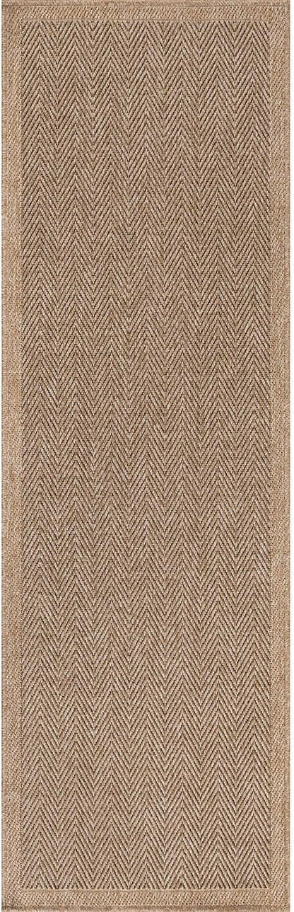 CAMILSON Indoor and Outdoor Runner Rug Natural Herringbone Seagrass Boho Design Easy-Cleaning Non Shedding Fiber Living Room Bedroom Garden Patio and Kitchen Washable Outside Carpet Alfombras (2x7)