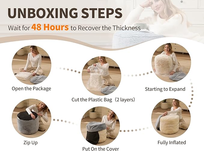 Pouf Ottoman Foot Rest 26"x18" Footstools and Ottomans Small with Filling Cream Small Beige Ottoman Foot Rest Ivory Poofy Ottom Stool Soft Poofs/Ottomans Furniture Living Room Ottom Footstool