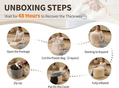 Pouf Ottoman Foot Rest 26"x18" Footstools and Ottomans Small with Filling Cream Small Beige Ottoman Foot Rest Ivory Poofy Ottom Stool Soft Poofs/Ottomans Furniture Living Room Ottom Footstool