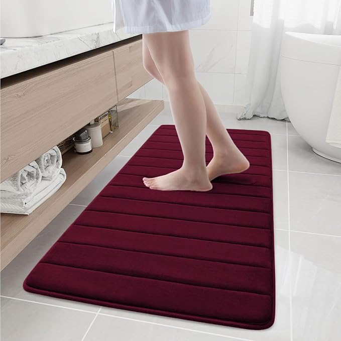 Buganda Memory Foam Bath Mat, 55" x 24", Ultra Soft and Non-Slip Bathroom Rugs, Water Absorbent and Machine Washable Bath Rug Runner for Bathroom, Shower, and Tub, Burgundy