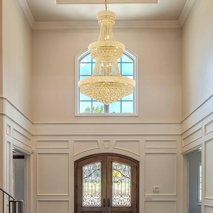 31 - Light Large Empire Crystal Chandelier for High Ceiling Foyer Entryway Staircase Living Room Dining Room Gold Finish