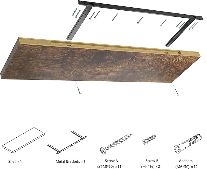 Wall Shelf Set of 2, Rustic Brown Floating Shelves 24 in W x 10 in D x 1 in H, Wooden Floating Wall Shelf with Invisible Brackets for Living Room/Bedroom/Bathroom/Kitchen Storage and Decor