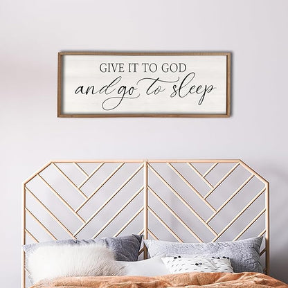 comurdyo Give It To God And Go to Sleep Sign 40''×15'' Master Bedroom Above Bed Wall Decor Wood Framed Couple Large Farmhouse Guest Room Rustic Simple Over Bedside Wall Art Hanging Decor (Wood)