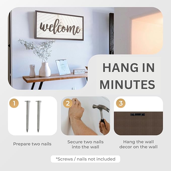 Welcome Sign - Large Rustic Wooden Wall Decor for Farmhouse Living Room, Entryway, or Foyer | 32"x16" Hanging Wall Art