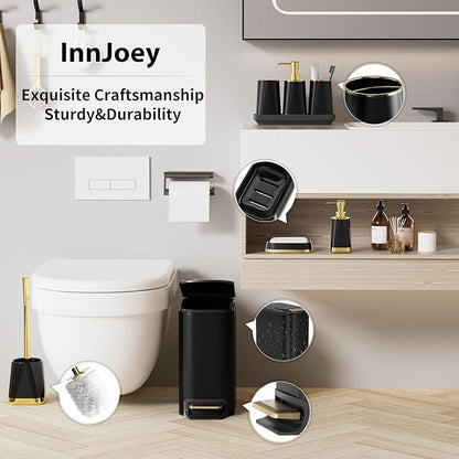 Bathroom Accessories Set - 23 PC Bathroom Sets with Shower Curtain and Rugs, Black Bathroom Set, Luxurious Stainless Steel Bathroom Trash Can, Toilet Brush & Soap Dish