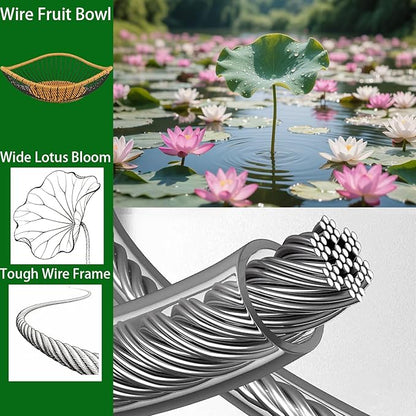 Vine Woven Iron Fruit Bowl, Metal Wire Fruit Basket, Vegetable Drain Basket, Storage Baskets for kitchen counter, countertop,Snacks, Candy, Bread,Cosmetics,Table decorative(13.8 x 4 Inches)