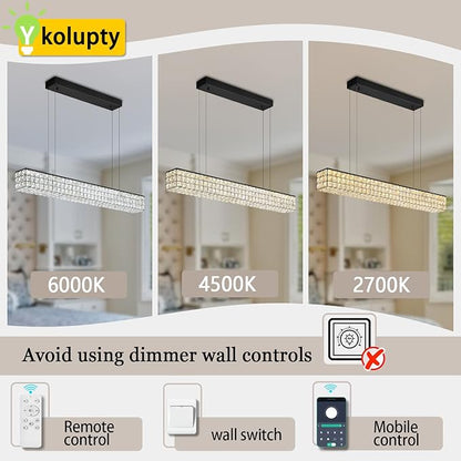 Rectangle Crystal Chandelier Modern Crystal Chandelier Black Rectangular Pendant Lighting Fixture for Dining Room Kitchen Island Bedroom (L 40")