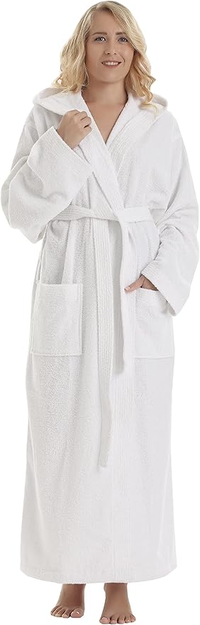 Arus Women's Pacific Hooded Turkish Cotton Bath Robe with Full Length Options