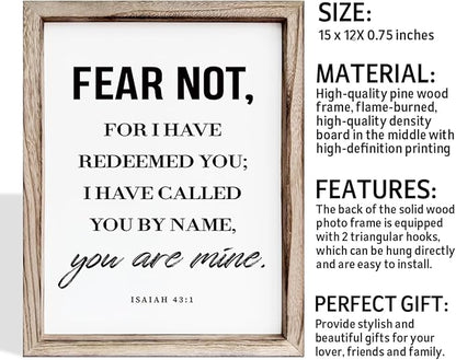 Christian Wooden Wall Sign, Bible Verse Hanging Decor, Master Bedroom Decors, Religious Home Decor, Framed Wall Plaque Sign 15 * 11.5 inches, Christian Gift, Fear Not, for I Have Redeemed You