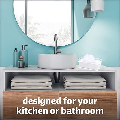 SANRUI Clear Acrylic Facial Tissue Box Cover Holder with 8mm Top Lid Rectangle Napkin Dispenser Organizer for Bathroom, Kitchen and Office Desk