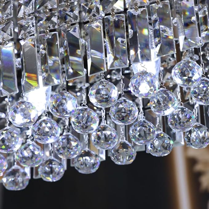 Rectangular Chandelier, Flush Mount Rectangle Chandelier Modern K9 Crystal Chandeliers Light Fixture, 6-Lights Raindrop Crystal Pendant Ceiling Light for Dining Room Bedroom Bar Club L31.5 Inch