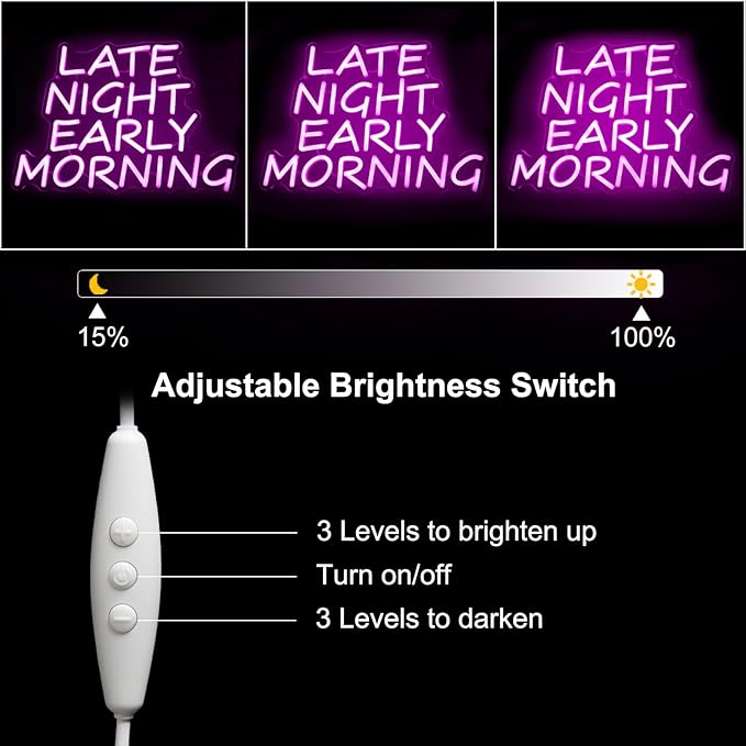 Bar Neon Sign Late Night Early Morning Neon Signs for Wall Decor Beer LED Neon Sign Pink Letter Neon Light Sign Dimmable Neon Lights for Bedroom Bar Party Hotel Club Party Man Cave Decor