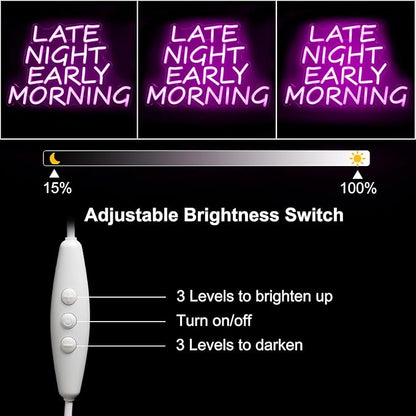 Bar Neon Sign Late Night Early Morning Neon Signs for Wall Decor Beer LED Neon Sign Pink Letter Neon Light Sign Dimmable Neon Lights for Bedroom Bar Party Hotel Club Party Man Cave Decor