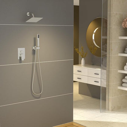 Sarlai Shower Faucet Set Bathroom Square Rainfall Shower Head and Handle Combo Wall Mounted Shower Faucet with Valve 8 Inch Shower Head Trim Systems Brushed Nickel