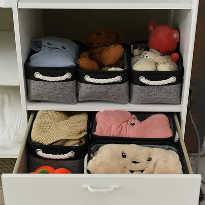 TheWarmHome Storage Basket for Organizing - 12x8x5.2 inch 1 Pack Fabric Storage Cubes, Baskets for Gifts Empty for Closet Organizer Dog Gift Cloth Toy (Grey & Black)