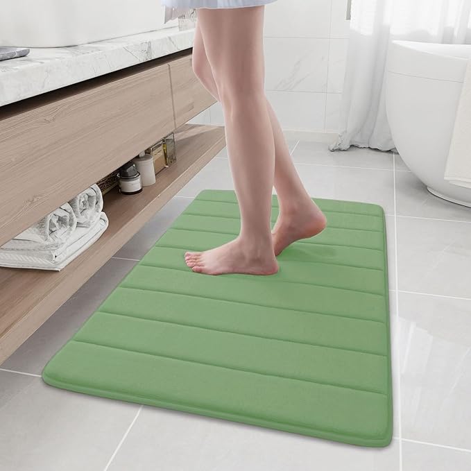 Buganda Memory Foam Bath Mat, 35.4" x 24", Ultra Soft and Non-Slip Bathroom Rugs, Water Absorbent and Machine Washable Bath Rug Runner for Bathroom, Shower, and Tub, Olive Green