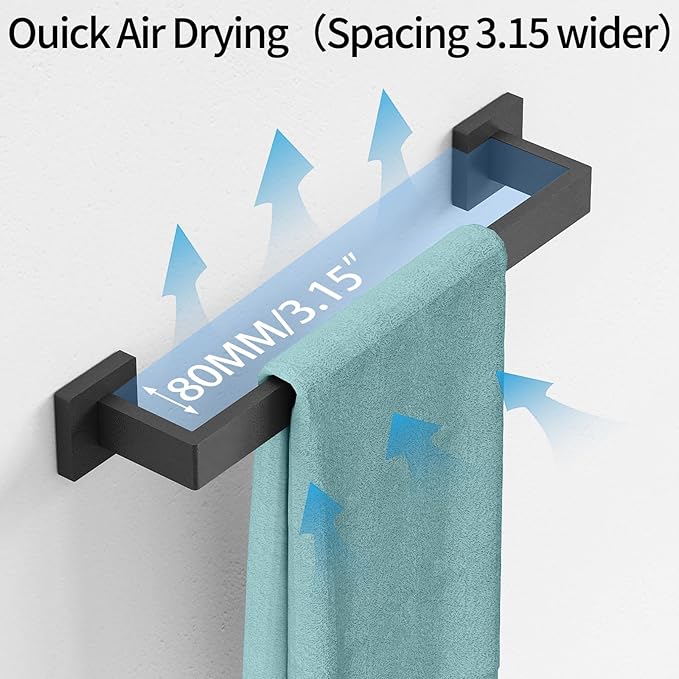 Bathroom Towel Bar,16 Inch Towel Racks for Bathroom Wall Mounted,Stainless Steel Towel Rail Hanger for Wall,Matte Black Towel Holder for Wall, Kitchen(2 Pack)